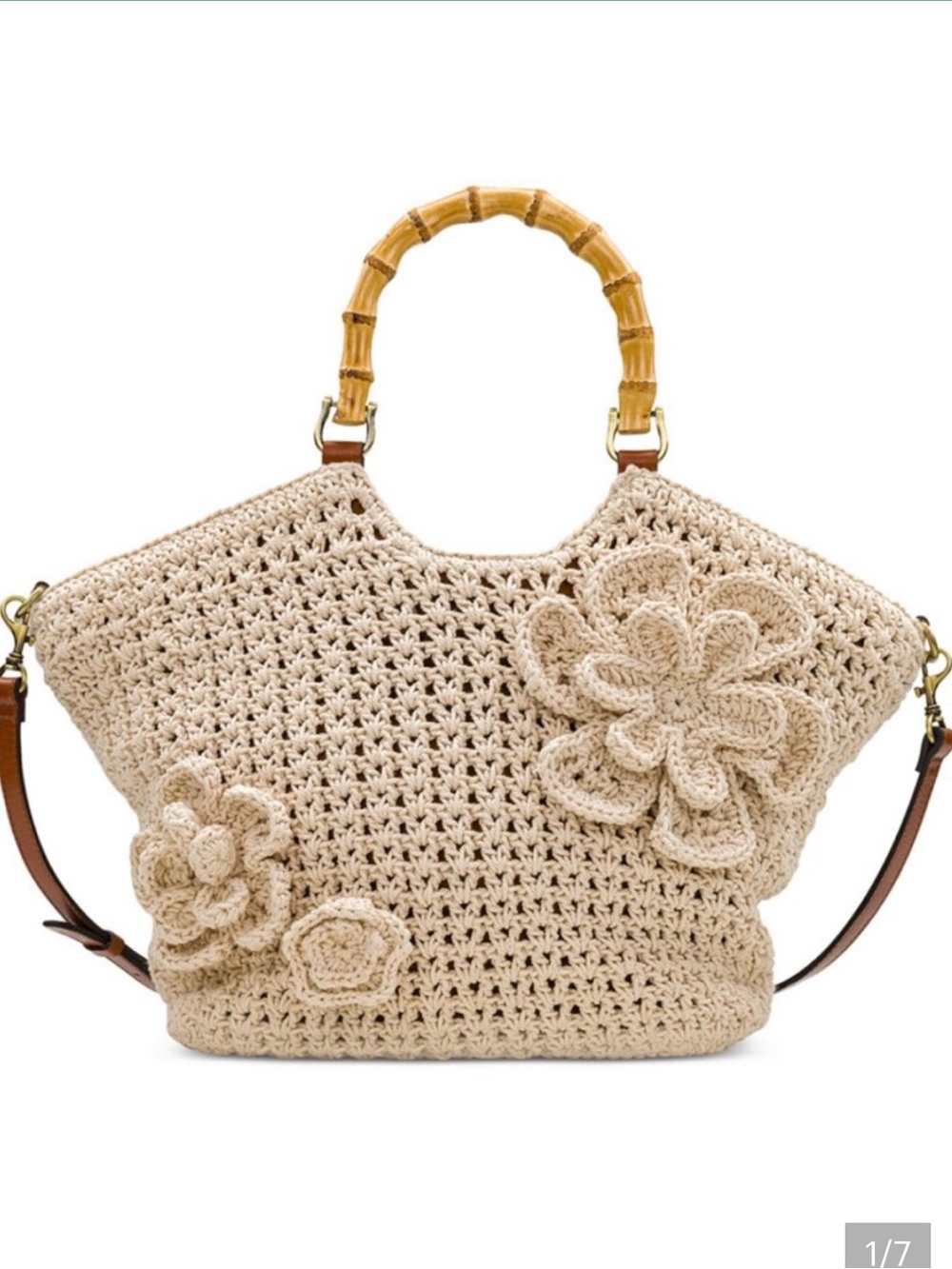 ❤️… Patricia Nash Beige Crochet Tote with Bamboo Handles